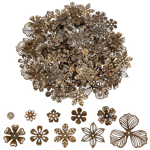 PH PandaHall 200 Stück 10 Stile Blumen Perlenkappen Große Blumen Endkappe Aus Messing Mit Mehreren Blütenblättern Perlenkappen Für Ohrringe Armbänder Halsketten Antik Bronze von PH PandaHall