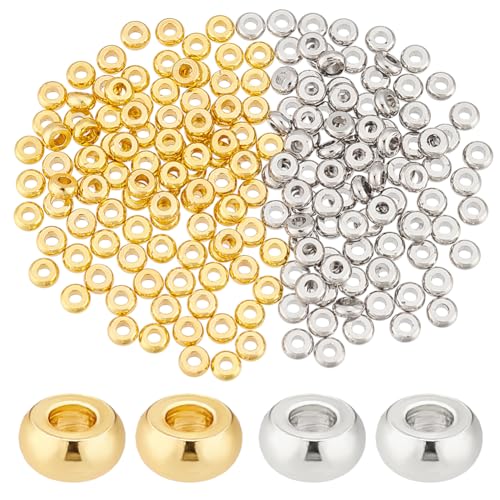 PH PandaHall 200 Stück Heishi-Perlen, 2 Farbe, 4 mm, Flache, Runde Abstandsperlen, Lose Metallperlen, Abstandshalter Für Heishi-Tonperlen, Stapelbare Sommerketten, Armbänder, Platin Golden von PH PandaHall