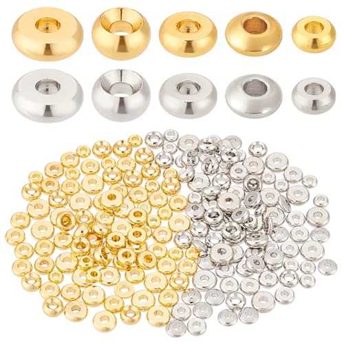 PH PandaHall 200 Stück Heishi-Perlen Aus Metall, 5 Größen, Flache, Runde Abstandsperlen, Rondellperlen, Lose Perlen, Scheibenperlen Für Surfer, Stapelbare Halsketten, Schmuckherstellung, 4/5/6 mm von PH PandaHall