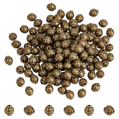 PH PandaHall 200 Stück Tibetan Style Legierung Perlen 6mm Runde Abstandshalter Perlen Lose Metallperlen Legierung Metall Charms Perlen für Armband-Halskette-Schmuckherstellung Handwerk, antike Bronze von PH PandaHall