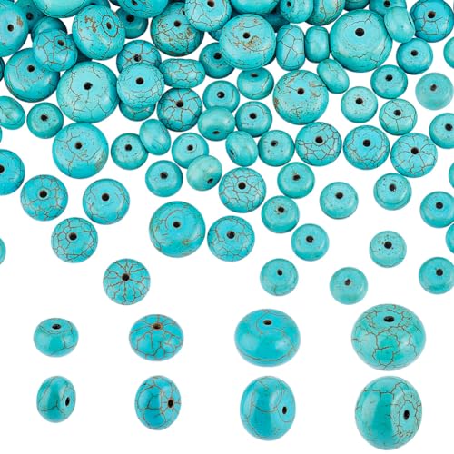 PH PandaHall 200PCS Synthetische Türkis Perlen Stränge, 4 Größe Große Loch Runde Spacer Perlen Blauer Howlite Edelstein Perlen Lose Rondelle Steinperlen für die Schmuckherstellung, Loch: 1~1.5mm von PH PandaHall