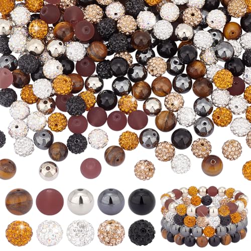 PH PandaHall 200 Pcs 10mm Edelstein-Perlen, Glasperlen, Polymer Ton Strass Perlen, Kunststoffperlen - Runde Schmuckperlen für Armbänder, Halsketten, Schmuckherstellung von PH PandaHall