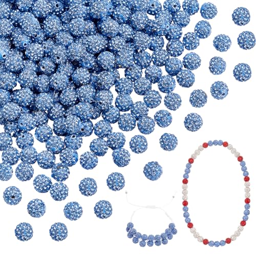 PH PandaHall 200pcs Strass Perlen 10mm Kristall-Perlen Disco Ball Perlen Polymer Clay Perlen für Freundschaftsarmband Halskette Ohrring Schmuck machen, Light Sapphire von PH PandaHall