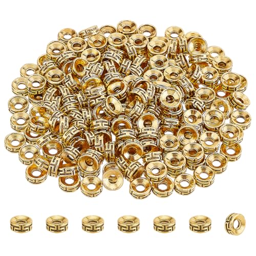 PH PandaHall 200pcs tibetische Abstandshalter Perlen Antike Goldene Flache Runde Perlen Geschnitzte runde Abstandsperlen Lose Metallperlen für Schmuck Armband Halskette Making DIY Crafts Loch 2,5-3mm von PH PandaHall