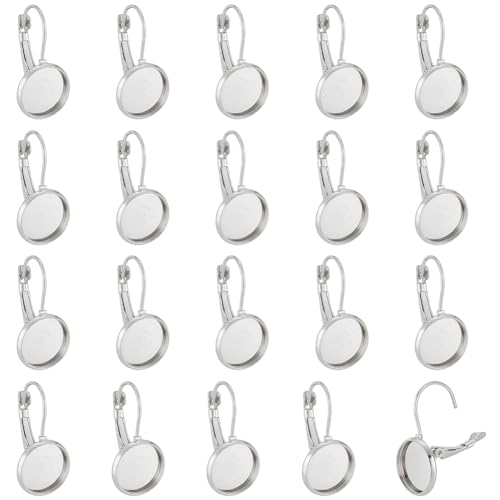 PH PandaHall 20Pcs Leverback Ohrring Findings Platin Messing Lünette Tray Ohrring Komponenten mit Flacher runder Einstellung Hebel Zurück Ohrring für Cabochon Ohrringe Dangle Schmuck Herstellung von PH PandaHall