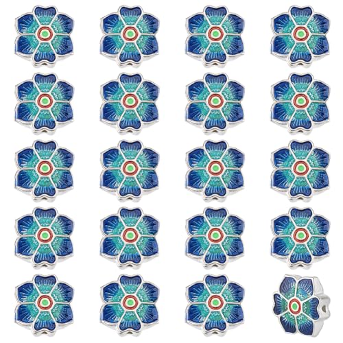 PH PandaHall 20pcs 15mm Emaille Blume Perlen Blaue Blume Abstandshalter Perlen Legierung Emaille Bead Charms Floral Perlen Metall Hexapetalous Blume Perlen für Armbänder Schmuckherstellung von PH PandaHall