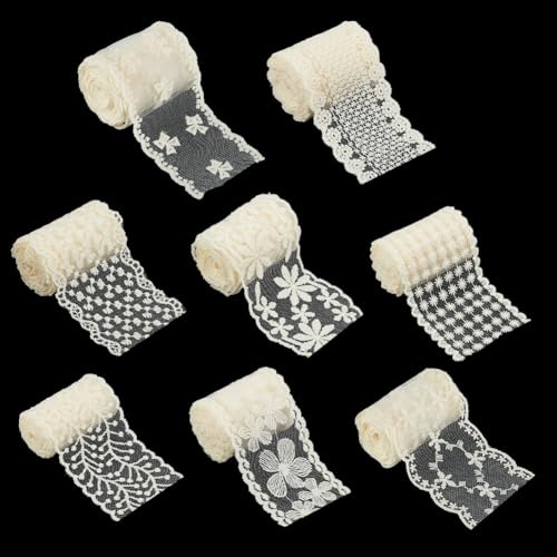 PH PandaHall 21.9m 8 Styles Spitze Trim Band 7cm Stickerei Spitze Band Sewing Lace Trim Vintage Spitze Band Polyester-Spitzenband für Weihnachten Nähen Kunsthandwerk Hochzeit Geschenkverpackungen von PH PandaHall