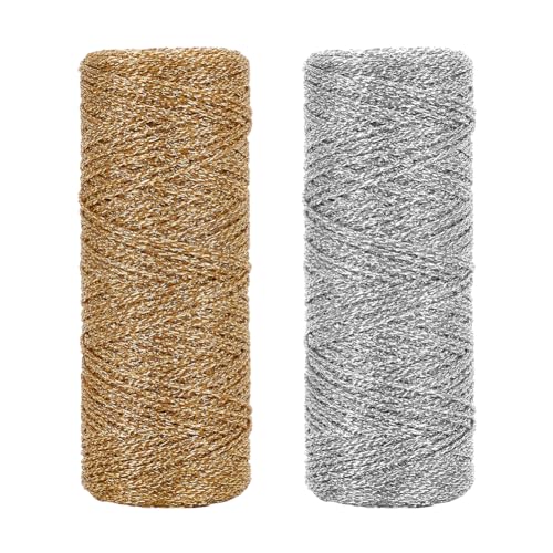 PH PandaHall 220 Yards Metallic Thread Cord 2mm Garn Schnur Gold und Silber Dekorative Verpackung Glitzernde Fadenband Geschenkverpackung Schnur für Weihnachtsgeschenkverpackung Dekoration von PH PandaHall