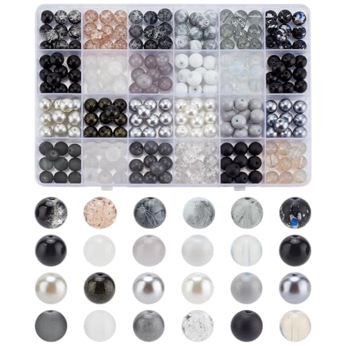 PH PandaHall 24 Farben 10mm Glasperlen 240pcs Schwarz Armband Perlen Runde lose Abstandshalter Perlen Cracked Kristall Perle für Halloween-Ohrring-Halskette-Schlüsselanhänger-Schmuckherstellung von PH PandaHall