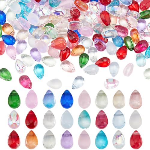 PH PandaHall 24 Farben Teardrop Perlen 192pcs Wassertropfen Lampwork Perlen Wassertropfen Glasperlen Kristall Abstandshalter Perlen Bunte lose Perlen für DIY-Schmuck machen Armband Halskette von PH PandaHall