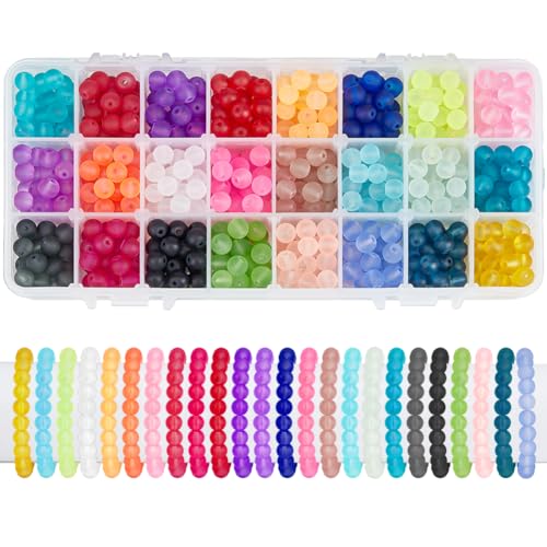 PH PandaHall 24 Farben mattierte Glasperlen 720pcs 8mm mattierte Kristallperlen Bunte Abstandshalter Perlen Lose runde Perlen Transparente Perlen für Armbänder Halskette Ohrring DIY Craft von PH PandaHall