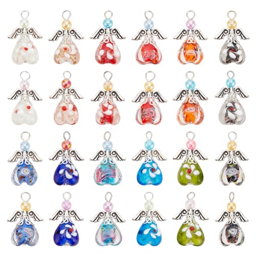 PH PandaHall 24 Stück 12 Farben Engelsflügel Charms Engelsflügel Anhänger Perlen Engel Baumeln Charms Lampwork Engel Charms Für Halskette Armband Ohrringe Schmuckherstellung DIY Handwerk von PH PandaHall