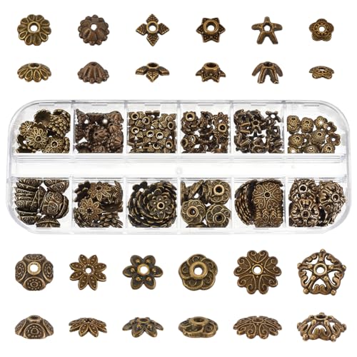 PH PandaHall 240 Stück 12 Stile Blumen Perlenkappen Perlenkappen In Antik Bronze Blumen Abstandshalter Perlen Perlenkappen Im Tibetischen Stil Perlen Endkappen Für Armbänder Schmuckherstellung von PH PandaHall