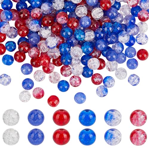 PH PandaHall 240 Stück 8 mm Crackle Glasperlen 6 Farben Rot Blau Weiß Perlen Backen Bemalt Crackle Lose Perlen Für Unabhängigkeitstag DIY Schmuck Halskette Armband Ohrring Handwerk von PH PandaHall