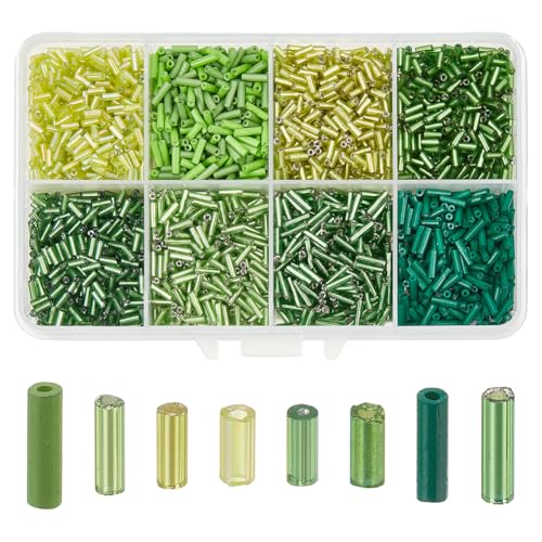 PH PandaHall 2488 Stück 8 grüne Farben Glasperlen 4mm Röhrenperlen Mini Abstandsperlen Bastelperlen Zur Schmuckherstellung Weihnachtsdekoration Loch: 0.8/1mm von PH PandaHall