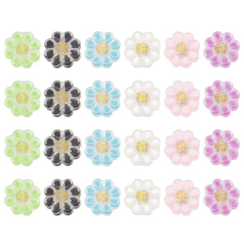 PH PandaHall 24PCS Transparente Blume Glasperlen 6 Farben Emaille Gänseblümchen Perlen Lampwork Lose Perlen Floral Abstandshalter für Kunsthandwerk DIY Ohrringe Halskette Schmuckherstellung 14,5 mm von PH PandaHall