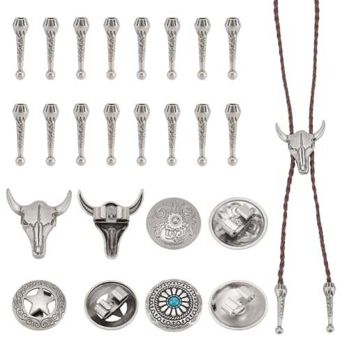 PH PandaHall 24Stück Tibetische Silber Bolo Krawatte Legierung lange Bolo Cap Runde Krawatte Ende Schnalle Bolo Krawatte Ersatz für DIY Halskette Clothe Decor Innendurchmesser von PH PandaHall