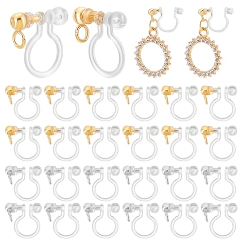 PH PandaHall 24pcs Clip auf Ohrring Konverter Transparent U-Ohrringe 304 Edelstahl Schlaufen Gold Silber Ohrring Clips Nicht-Durchbohrte Ohrringe für die Schmuckherstellung von PH PandaHall