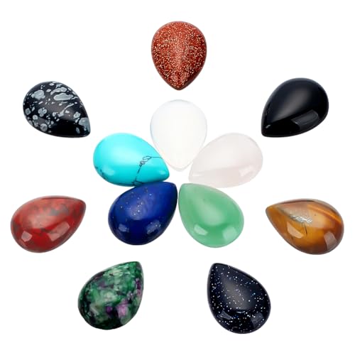 PH PandaHall 24pcs Edelstein Cabochons 12 Styles Tropfenform Stein Cabochons Bunte Kristall Stein Perle Cabochons Flache Naturkristall-Steine für DIY Ohrring Halskette Schmuck machen, 13x18 mm von PH PandaHall