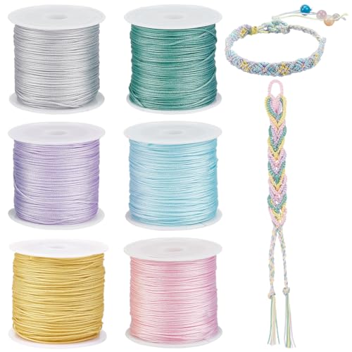 PH PandaHall 274m 0.8mm Nylon String für Armbänder, 6 Farben Geflochtenes Garn Chinesische Knüpfschnüre Armband String Thread für Schmuckherstellung Kumihimo Wrapping Supplies von PH PandaHall