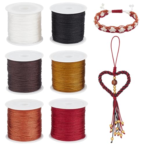 PH PandaHall 274m Nylon Schnur, 6 Farben 0.8mm Perlengarn Chinesisch Knüpfen Nylon Schnüre für Kumihimo, geflochtene Armbänder, Traumfänger, Halsketten, Makramee-Basteln von PH PandaHall