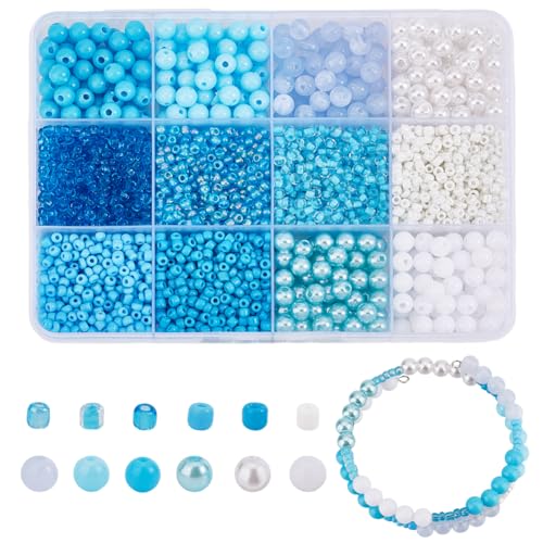 PH PandaHall 2960 Teiliges Set Mit Blauen Perlen Zur Schmuckherstellung 6mm Glasperlen Glatte Runde Perlen 3mm Rocailles Perlen Für Armbänder Halsketten Stifte Basteln von PH PandaHall