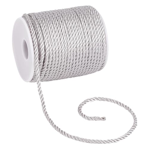 PH PandaHall 29m Silberne gedrehte Schnur Trim 3mm Graduierung Ehre Kordeln Fenster Schleife Krawatten Crafts Rope Dekorative Kordeln für Kleidung Lampenschirm geflochtene Handfasting Cord von PH PandaHall