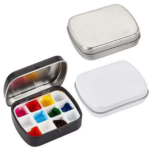 PH PandaHall 3 Sets Leere Aquarellpalette Mit 3 Farben Kleine Mini Farbpaletten In Kleiner Blechdose Mit 12 Gitter Aus Kunststoff Für DIY Reise Aquarellpalette Acryl Und Ölgemälde von PH PandaHall