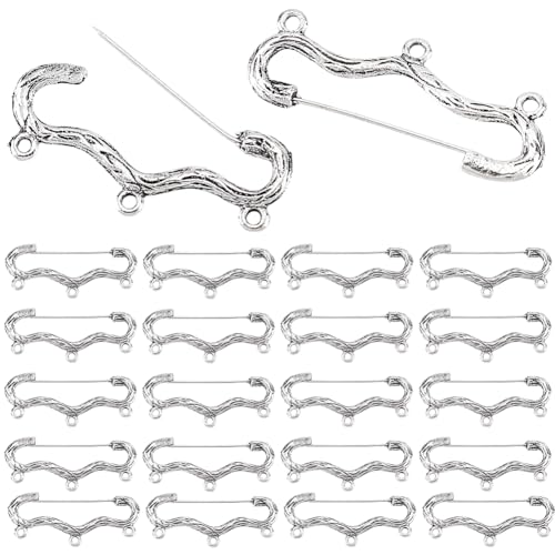 PH PandaHall 30 Stück Sicherheitsnadeln In Antik Silber Mit 3 Ösen Broschennadeln Zum Basteln Kiltnadeln Für Die DIY Brosche Schmuckherstellung. 1.9x4.5x0.25cm von PH PandaHall