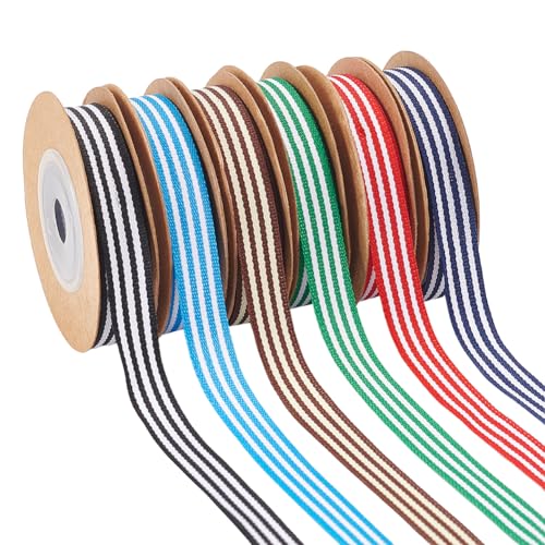 PH PandaHall 30 Yard Gestreiftes Polyester Ripsband 6 Rolle Doppelseitiges Dekoband Satinband Für Bastelarbeiten DIY Nähzubehör Geschenkverpackung Hochzeit Heimdekoration von PH PandaHall