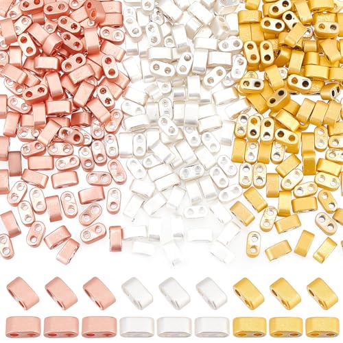 PH PandaHall 300 Stück 3 Farben Halbe Tila Perlen Flache Bastelperlen Aus Synthetischem Hämatit 4.5x2x2.5 mm 2 Loch Perlen Gefrostet Lose Abstandshalter Perlen Für DIY Stapelbare Schmuck von PH PandaHall