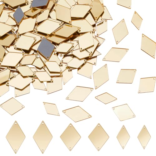 PH PandaHall 300 Stück 3 Größen Aufnähspiegel Rhombus Acrylspiegel DIY Verspiegelte Strasssteine Spiegelstück Lose Perlenglieder Mit 2 Loch Für Kostüm Tanzparty Kleid Kleidungsstück Golden von PH PandaHall