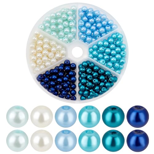 PH PandaHall 300 Stück 6 Farben Glasperlen 6 mm Perlen Abstandsperlen Runde Lose Glasperlen Bastelperlen Nachahmungsperlen Mit 1 mm Loch Für Armbänder DIY Bastelarbeiten von PH PandaHall