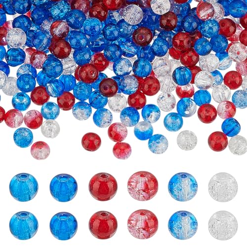 PH PandaHall 300 Stück 6mm Glasperlen für Armband, 6 Styles Rot Weiß Blau Kristall Perlen Crackle Lose Perlen Patriotische Perlen für Independence Day Perlen Baseball Halskette DIY Schmuck machen von PH PandaHall