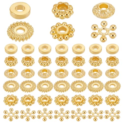 PH PandaHall 300 Stück Goldene Abstandsperlen 6 Stile Legierung Disc Spacer Donut Bicone Blume Lose Perlen Für Armband Halskette Ohrring Schmuck Machen Liefert von PH PandaHall