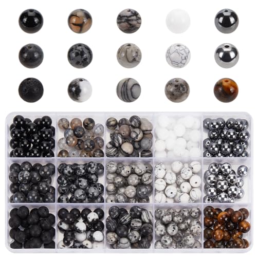 PH PandaHall 300 Stück Runde Schwarze Weiße Steinperlen 8 mm Lose Marmorperlen Für Armband Ohrringe Halskette Schmuckherstellung Halloween Weihnachten Eid Mubarak Ramadan Dekoration von PH PandaHall