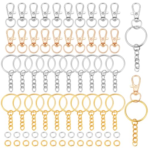 PH PandaHall 300-teiliges Schlüsselanhänger-Set, 100 x drehbare Karabinerhaken, 100 x Schlüsselanhänger mit Kette, 100 x Biegeringe für Schlüsselbänder, DIY-Schmuckherstellung, Gold/Platin, von PH PandaHall