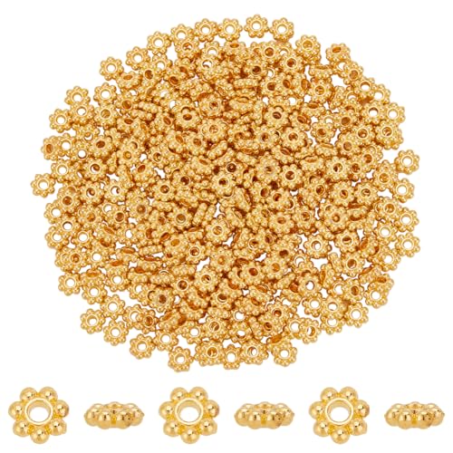 PH PandaHall 300PCS goldene Blumen Abstandshalterperlen, 6mm Legierungsgänseblümchen Perlen, Metall Schmuck Abstandshalter für DIY Weihnachtsarmband Halskette Schmuckherstellungszubehör von PH PandaHall