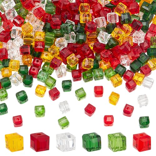 PH PandaHall 300pcs 6 Farben Weihnachten Kristall Glasperlen Facettierte Glasperlen Würfel-Kristall-Perlen Quadratische Abstandshalter Perlen für Weihnachten Schmuck machen, 6x6mm von PH PandaHall