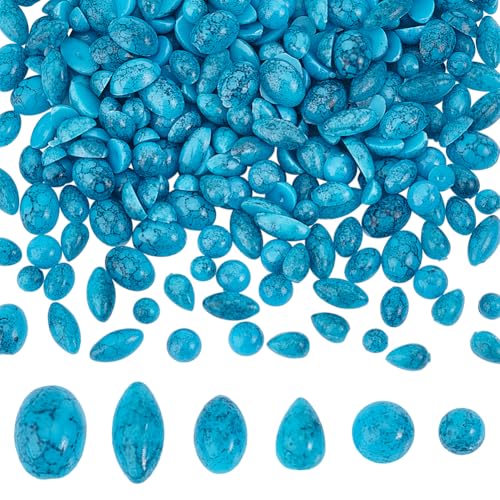 PH PandaHall 300pcs 6 Stile Türkis Stein Cabochon Halbrunde Synthetische Cabochon Kacheln Oval Flatback Stones Textur Teardrop Stein Perlen für Ohrringe Halskette Armband Schmuck Craft Making von PH PandaHall