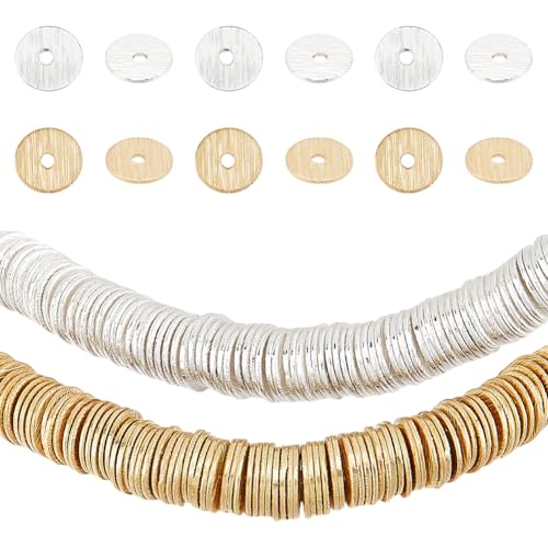 PH PandaHall 300pcs Heishi Abstandshalter Perlen 6mm Messing Scheibe Perlen Gold Silber Flach Runde Abstandshalter Langlebige plattierte Messing lose Perlen für Halskette Armband Schmuck machen von PH PandaHall