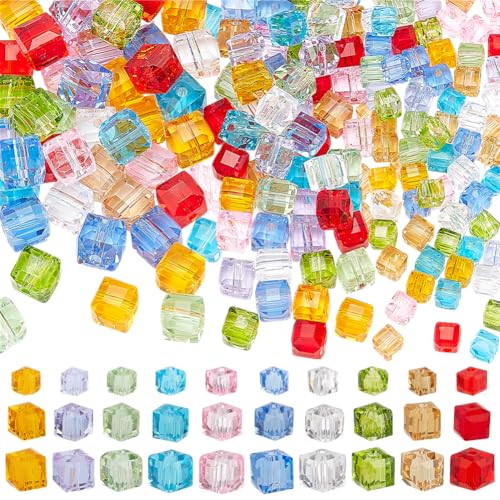 PH PandaHall 300pcs Würfel Glasperlen 30 Styles Transparente Kristallperlen 4/6/7mm Lose quadratische Form Abstandshalter Perlen Facettierte Handwerksperlen für Schmuck Handwerk machen von PH PandaHall