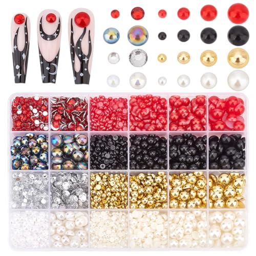 PH PandaHall 3025 Stück Halbperlen Strasssteine Mit Flacher Rückseite 24 Stil Flatback Runde Perlen Für Heimwerker Nail Art Shose Gesichts Make Up Und Bastelarbeiten 4/6/8/10mm von PH PandaHall