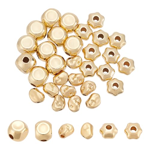 PH PandaHall 30pcs 3 Styles Messing Perlen Twist Spacer Perlen Goldener Würfel Armband Perlen Stern Bohne Formen Metall Perlen Kleine lose Perlen für DIY Crafts Armbänder Halsketten Schmuckherstellung von PH PandaHall