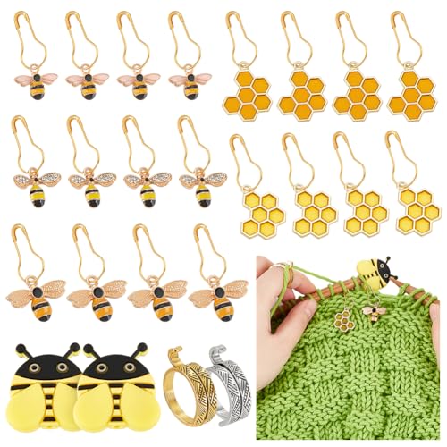 PH PandaHall 30pcs Biene Masche Marker, Honeycomb Tier Stricken Stich Marker mit 2pcs Einstellbare Häkeln Ring Häkeln Stich Marker Haken Charms zum Häkeln und Stricken von PH PandaHall