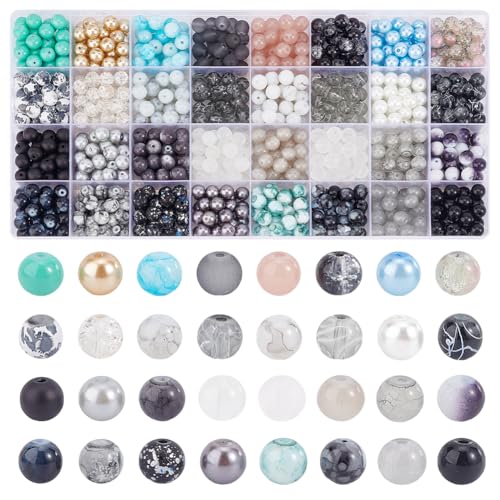 PH PandaHall 32 Farben 960pcs Glasperlen 8mm Kristall-Perlen Schwarze Armband Perlen Runde lose Abstandshalter Perlen für DIY Armbänder Halloween Dekoration Ohrring Halskette Schmuck machen von PH PandaHall