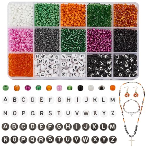 PH PandaHall 3280 Stück 3 mm Rocailles Taillenperle Buchstaben Acrylperlen Alphabet Perlen 8/0 Freundschaftsperlen Kleine Mini Perlen Für Freundschaftsarmbandherstellung Perlenweben von PH PandaHall