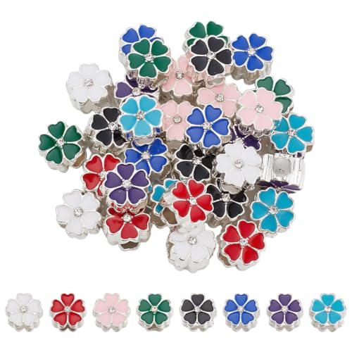 PH PandaHall 32PCS Blume Emaille-Perlen, 8 Farben Legierung lose Metallperlen Craft Perlen Abstandshalter für Valentine Freundschaft Armbänder Halsketten Ohrring Schmuck machen Weihnachtsbaum Ornament von PH PandaHall