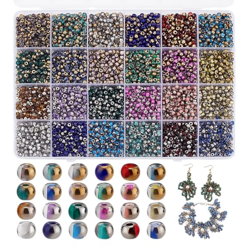 PH PandaHall 3408Stück Glasperlen Saatgut 24 Farben 4 mm Mini-Perle Winzige Perlen Kleine Pony Perle Taille Perlen Kristall-Perlen für Schmuckherstellung Freundschaftsarmband Halsketten Ohrring von PH PandaHall