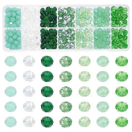 PH PandaHall 350 Stück Grüne Glasperlen Zum Auffädeln, 8mm Facettierte Kristallperlen 7 Stile Briolette Lose Perlen, Abstandshalter, Bastelperlen Für DIY Weihnachten, Armband, Halskette, Ohrringe von PH PandaHall